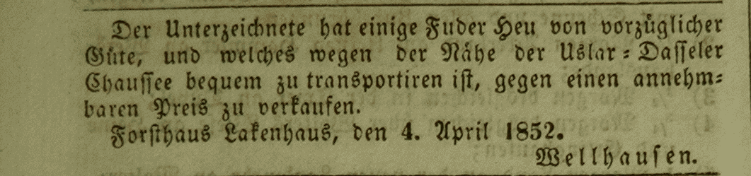 Wochenblatt Northeim 1852